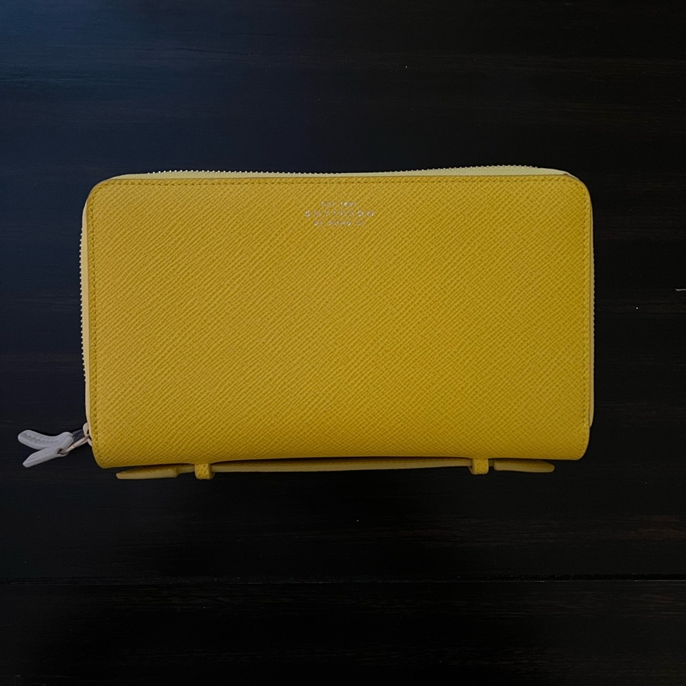 Smythson yellow leather Double Zip Panama Wallet